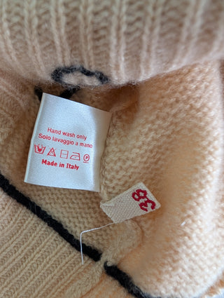 Beige Cashmere Pullover With Fake Button Print