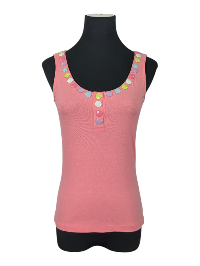 Pink Tank Top With Colorful Buttons