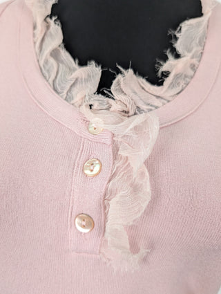 Pink Buttoned Sleeveless Top With Ruffle Collar