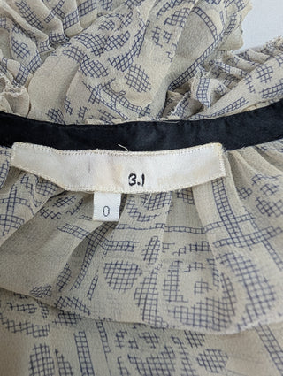 Beige Sheer Top with Navy Floral Overall Print