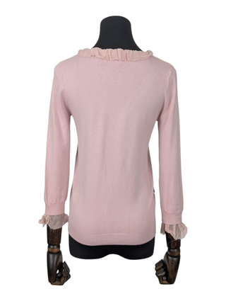 Pink Mid-sleeves Cardigan with Ruffles Trimming