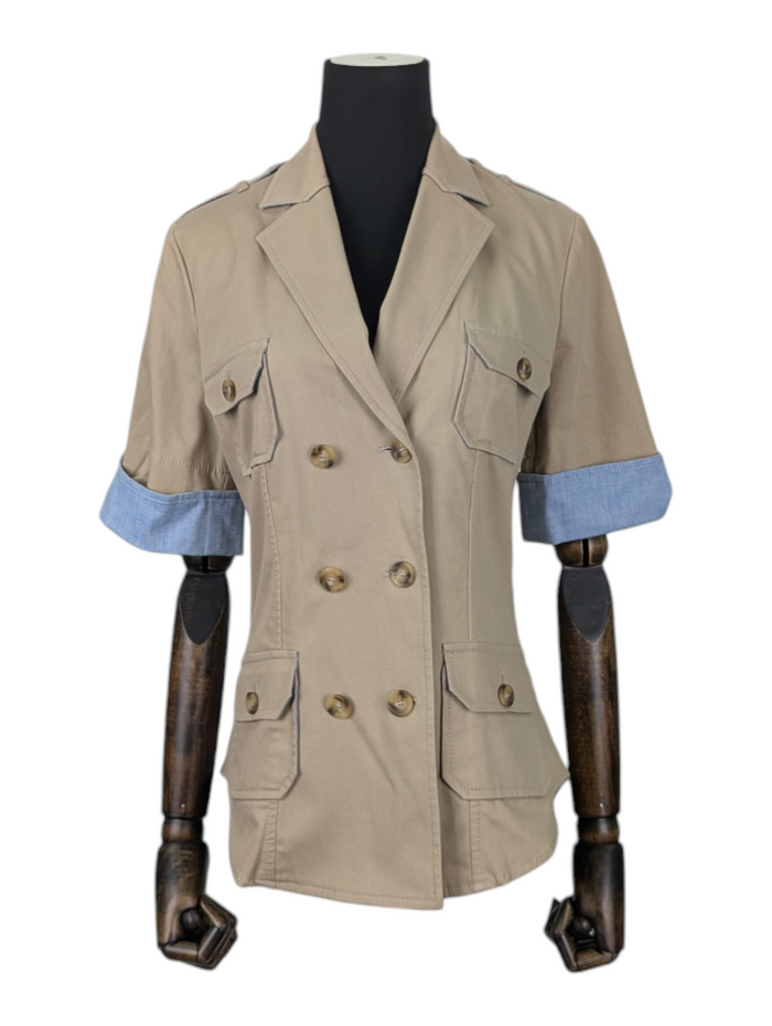 Beige Double Breasted Short Sleeve Shirt Jacket
