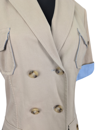 Beige Double Breasted Short Sleeve Shirt Jacket