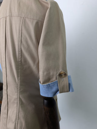 Beige Double Breasted Short Sleeve Shirt Jacket