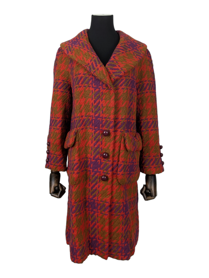 Multicolor Houndstooth Wool Coat