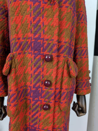 Multicolor Houndstooth Wool Coat
