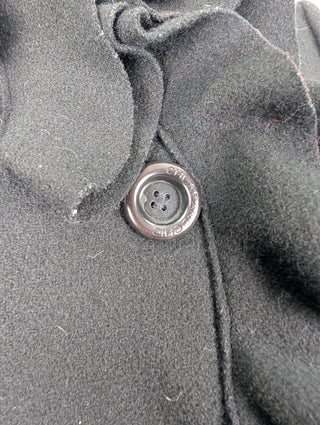 Black Wool Coat with Ruffle Collar
