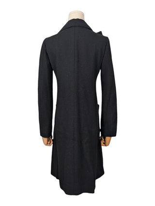 Black Wool Coat with Ruffle Collar