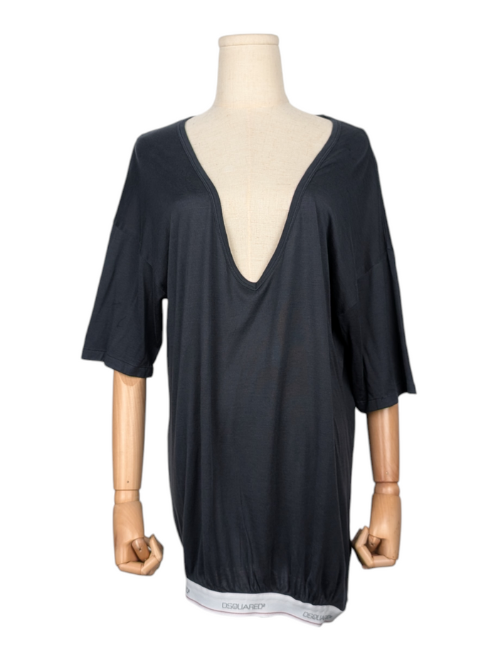 Navy Top with Elastic Hem with Logo