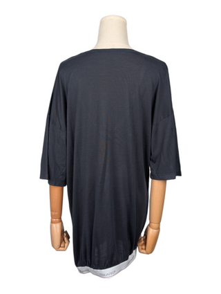 Navy Top with Elastic Hem with Logo