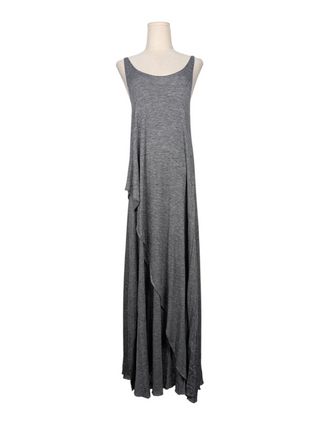 Grey Open Neck Wool Flare Dress