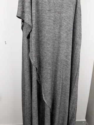 Grey Open Neck Wool Flare Dress
