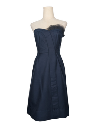 Navy Tube Dress with Ruffle