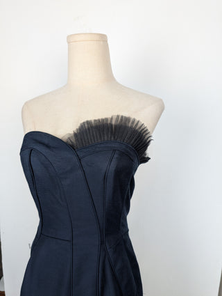 Navy Tube Dress with Ruffle