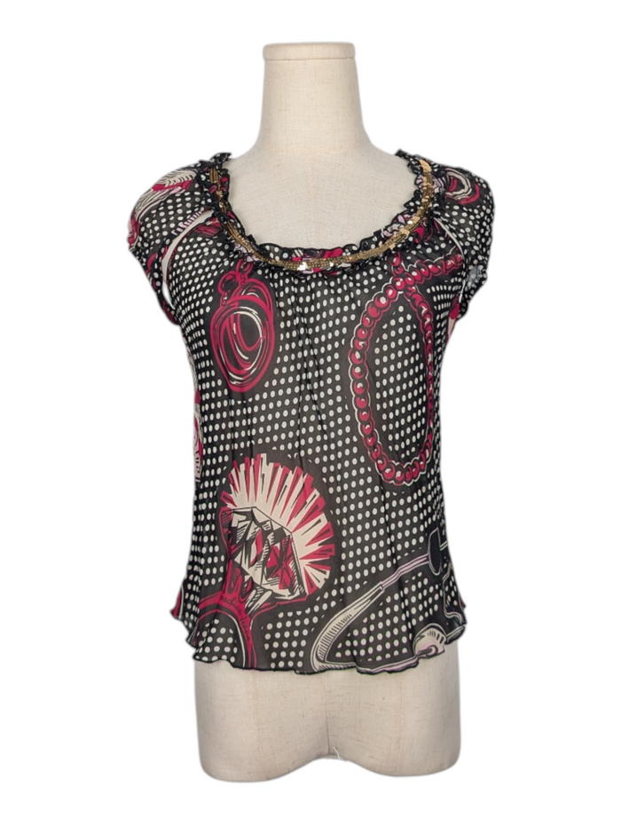 Pokka Dots Printed Silk Sheer Top