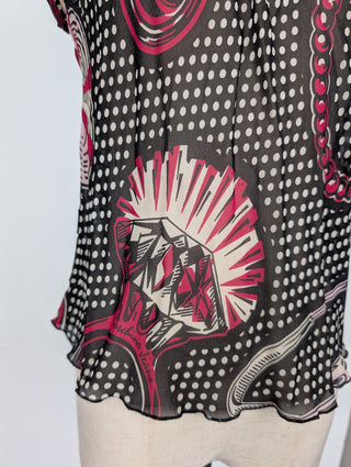 Pokka Dots Printed Silk Sheer Top