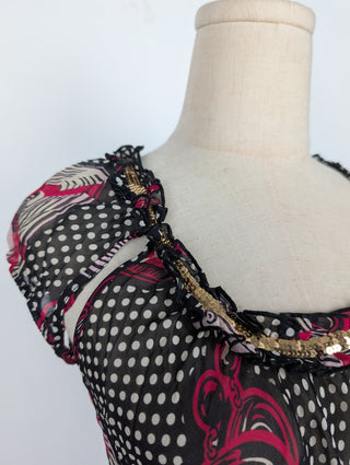 Pokka Dots Printed Silk Sheer Top
