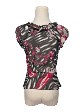Pokka Dots Printed Silk Sheer Top