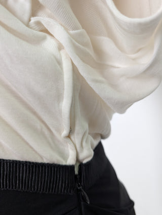White Cap Sleeve and Black Draped Dress