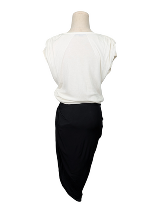 White Cap Sleeve and Black Draped Dress