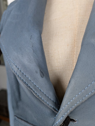 Blue Leather Coat With Owl Print Stitching At The Back