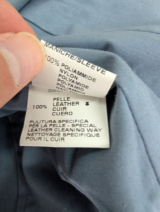 Blue Leather Coat With Owl Print Stitching At The Back