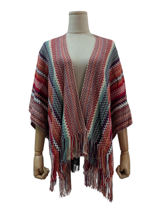 Multicolor Cape with Tassel Ends