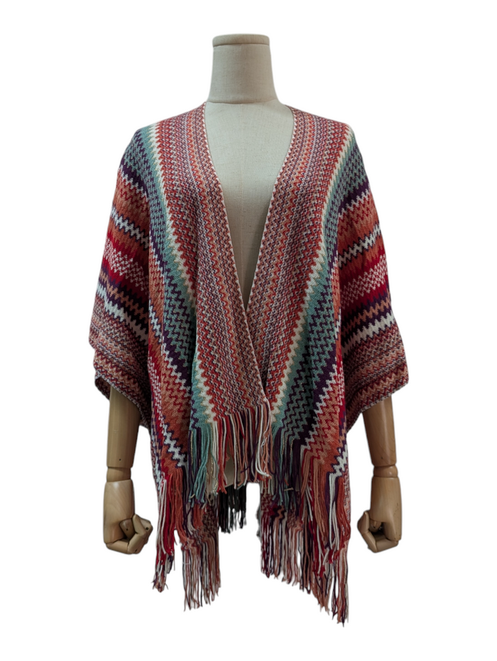 Multicolor Cape with Tassel Ends
