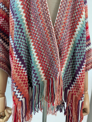 Multicolor Cape with Tassel Ends