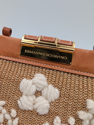 Light Brown Leather And Rattan Handbag