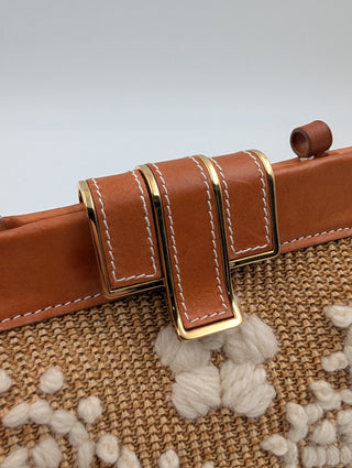 Light Brown Leather And Rattan Handbag