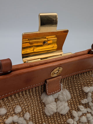 Light Brown Leather And Rattan Handbag