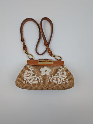Light Brown Leather And Rattan Handbag