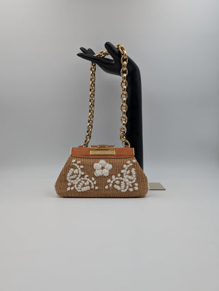 Light Brown Leather And Rattan Handbag