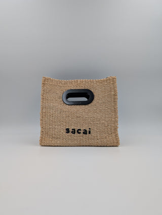 Beige And Black Rattan Handbag