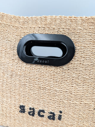 Beige And Black Rattan Handbag