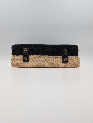 Beige And Black Rattan Handbag