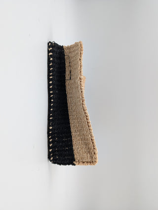 Beige And Black Rattan Handbag