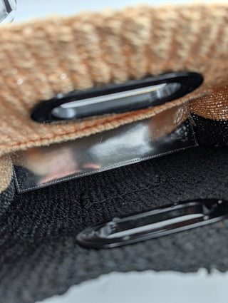 Beige And Black Rattan Handbag