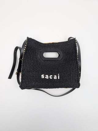 Beige And Black Rattan Handbag