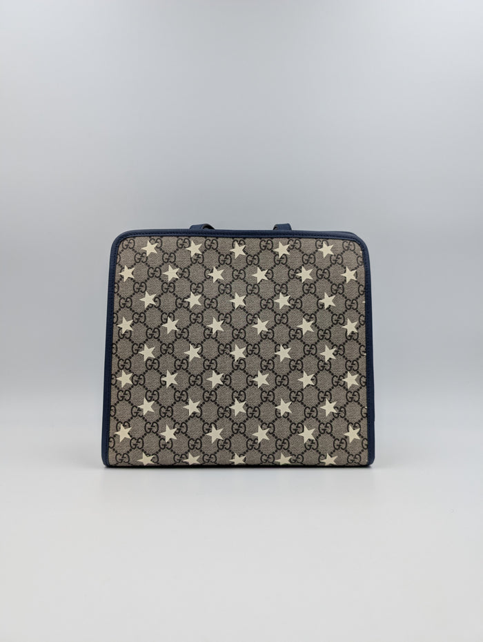 Monogram Canvas Tote With Blue Trims