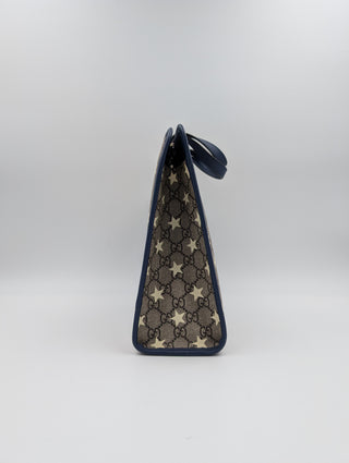 Monogram Canvas Tote With Blue Trims