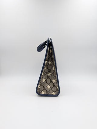 Monogram Canvas Tote With Blue Trims