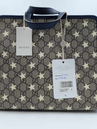 Monogram Canvas Tote With Blue Trims