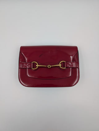 Burgundy Horsebit Patent Leather Crossbody Bag