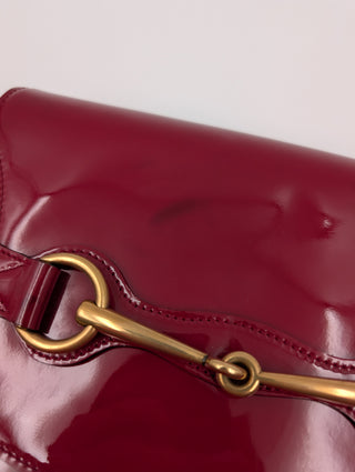 Burgundy Horsebit Patent Leather Crossbody Bag