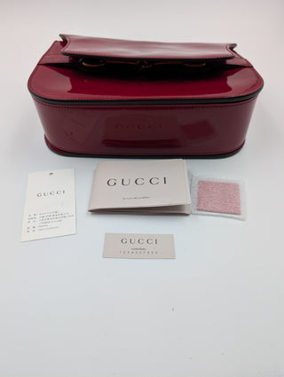 Burgundy Horsebit Patent Leather Crossbody Bag