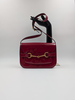 Burgundy Horsebit Patent Leather Crossbody Bag