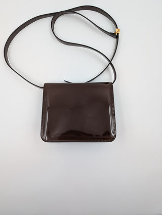 Brown Kaligraphy Patent Leather Shoulder Bag