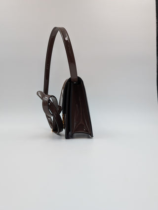 Brown Kaligraphy Patent Leather Shoulder Bag